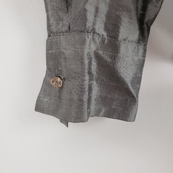Connie Roberson Button Up Top Silver Dupioni Silk Long Sleeve Blouse Size Large - Picture 5 of 8